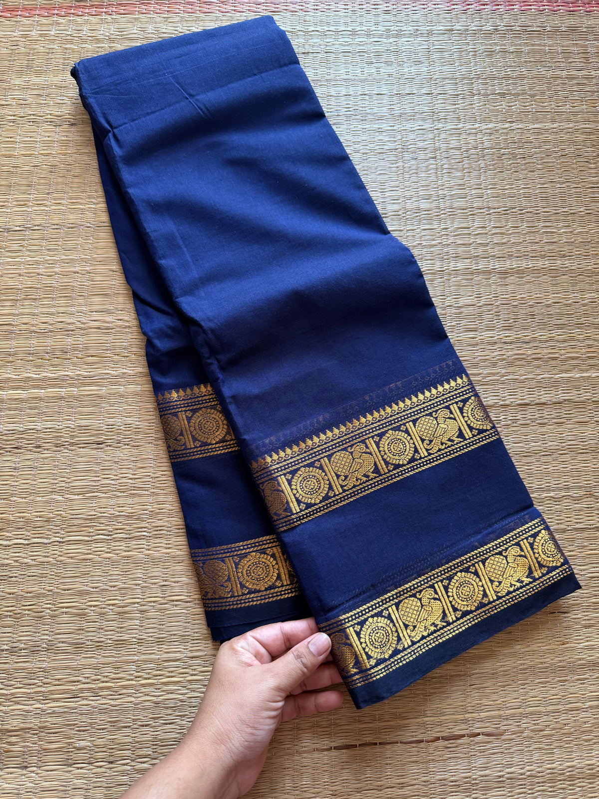 RF200 Monotone Royal Blue Shade Kanchi Cotton Saree With elegant Rettapet border