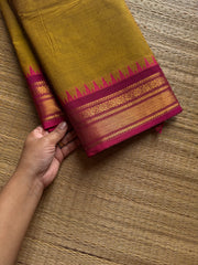 RF1302 Mustard with pink Kanchi cotton saree