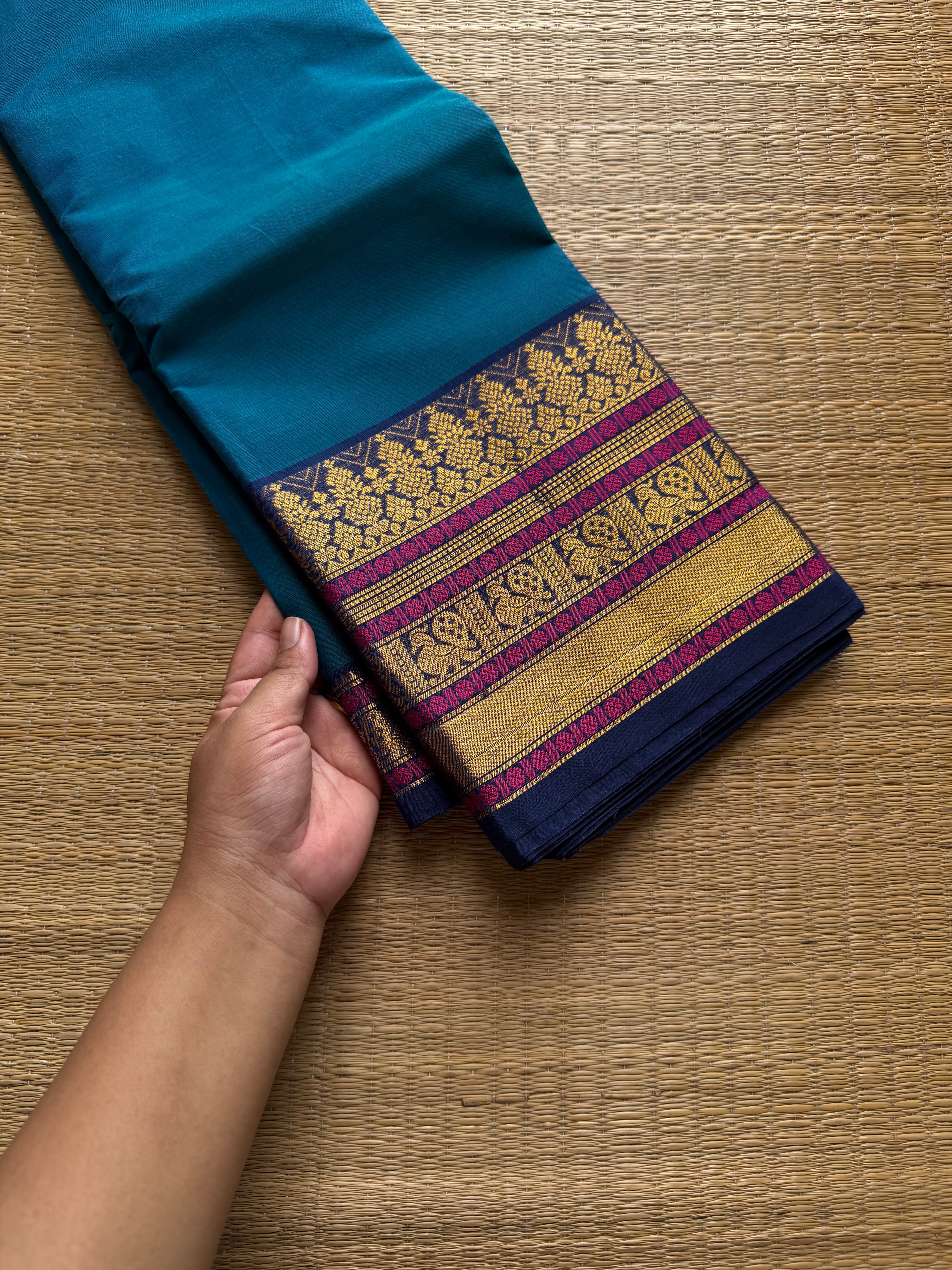 RF808 Peacock blue shade Kanchi cotton saree