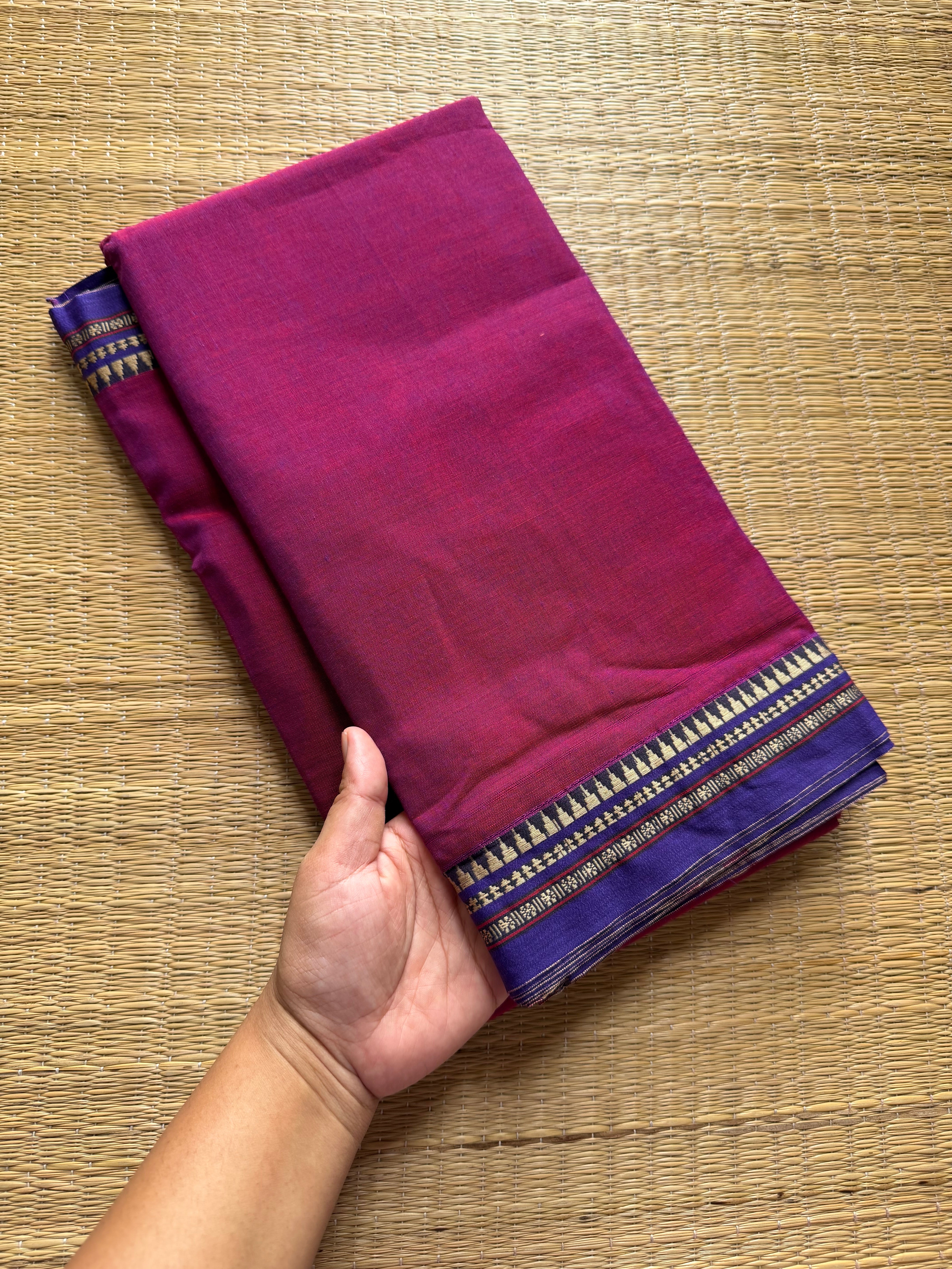 RF455 Magenta pink shade Mercerised Narayanpet cotton saree with small contrast thread border