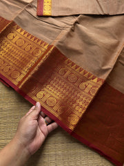 RF813 Beige shade Kanchi cotton saree with contrast mango pattern Zari border
