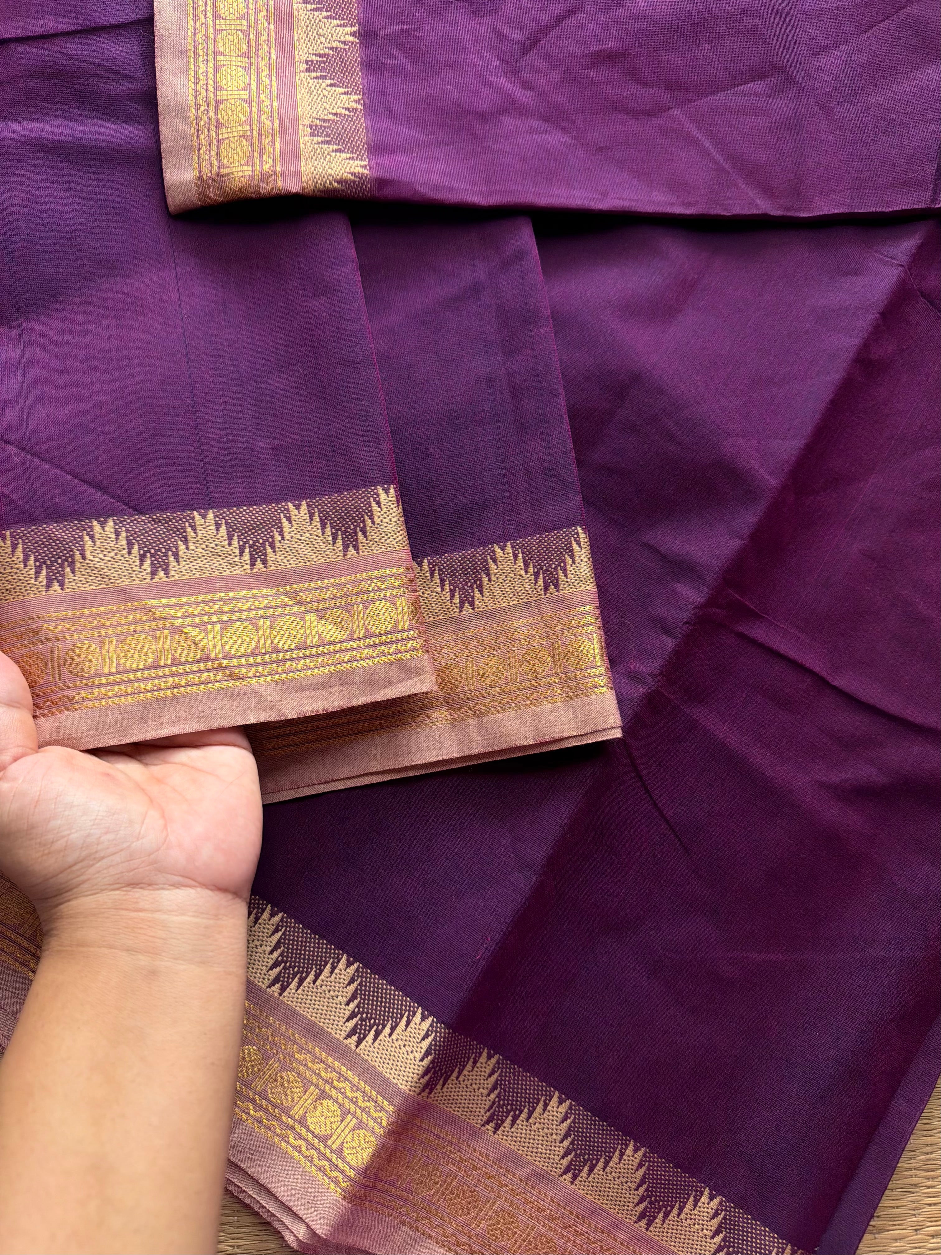 RF422 Purple shade small border Kanchi cotton saree