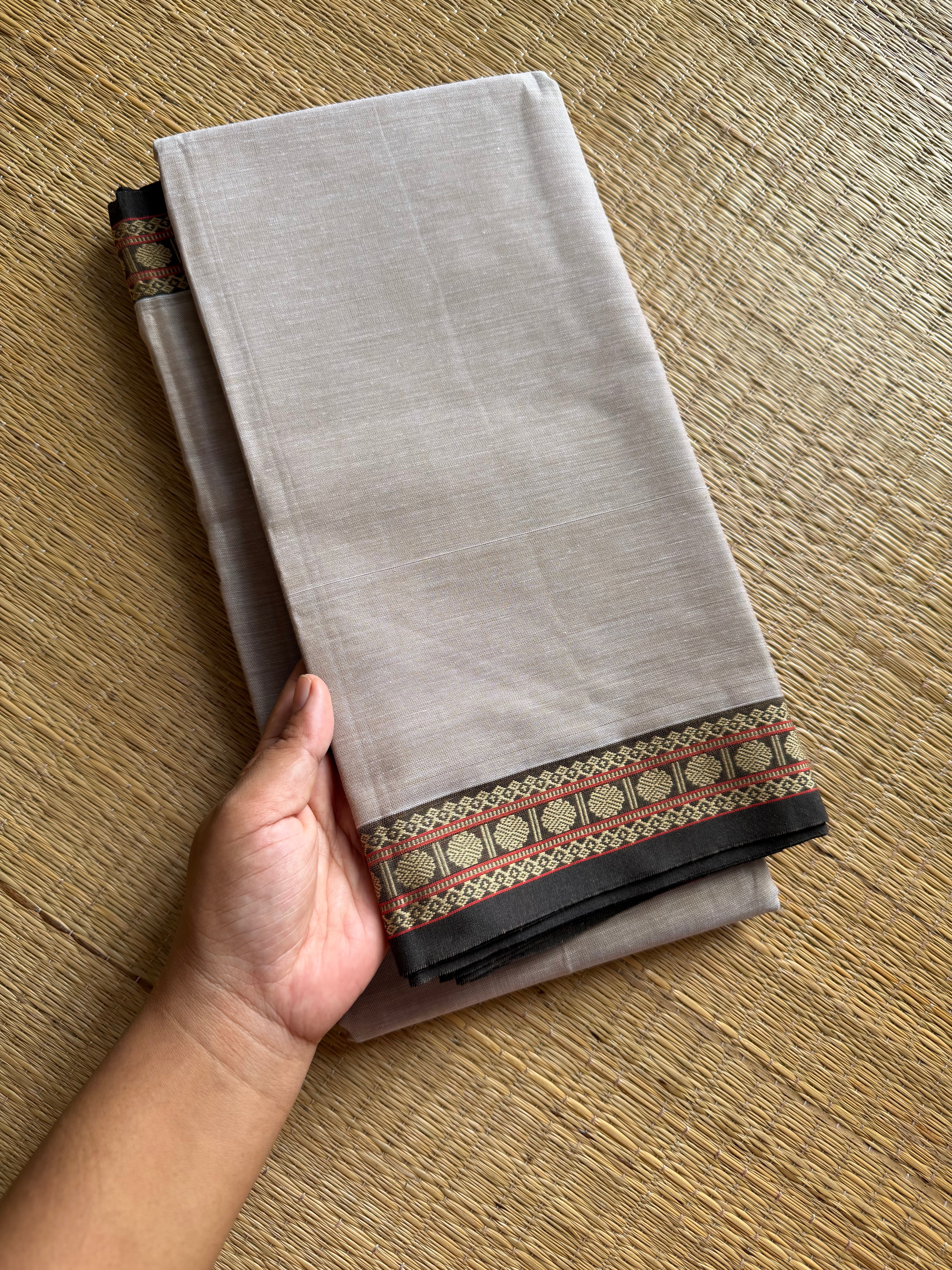 RF1170 Cream shade Mercerised Narayanpet cotton saree with small contrast thread border