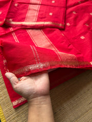 Chilli Red Shade Maheswari Semi Silk Cotton Saree