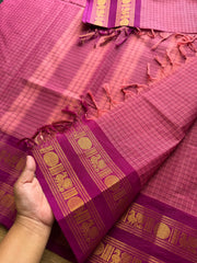 RF474 Traditional Kanchi Kattam / checks pattern saree in pastel pink shade and contrast magenta pink Retta Pet border
