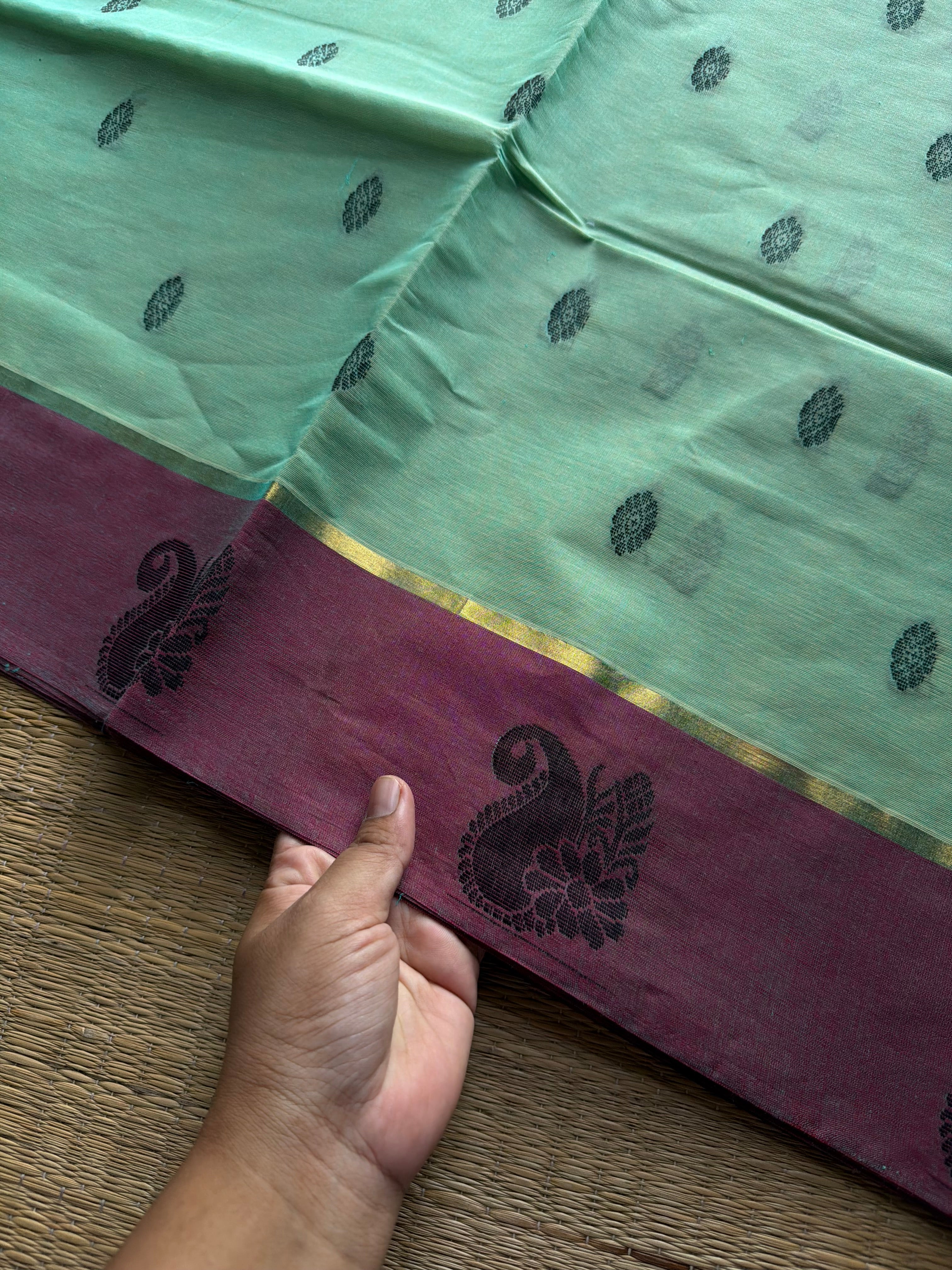 RF1104 Negamam Pure Cotton Saree ~ Pista green
