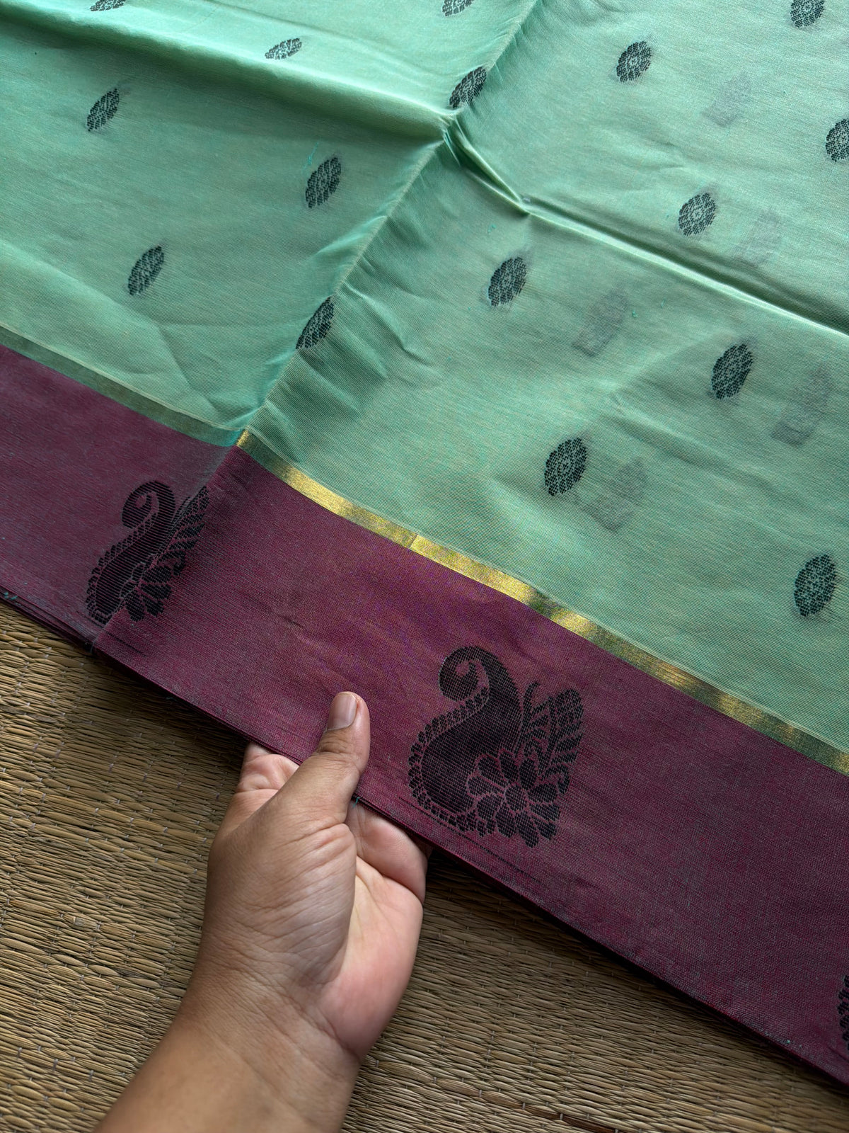 RF1104 Negamam Pure Cotton Saree ~ Pista green