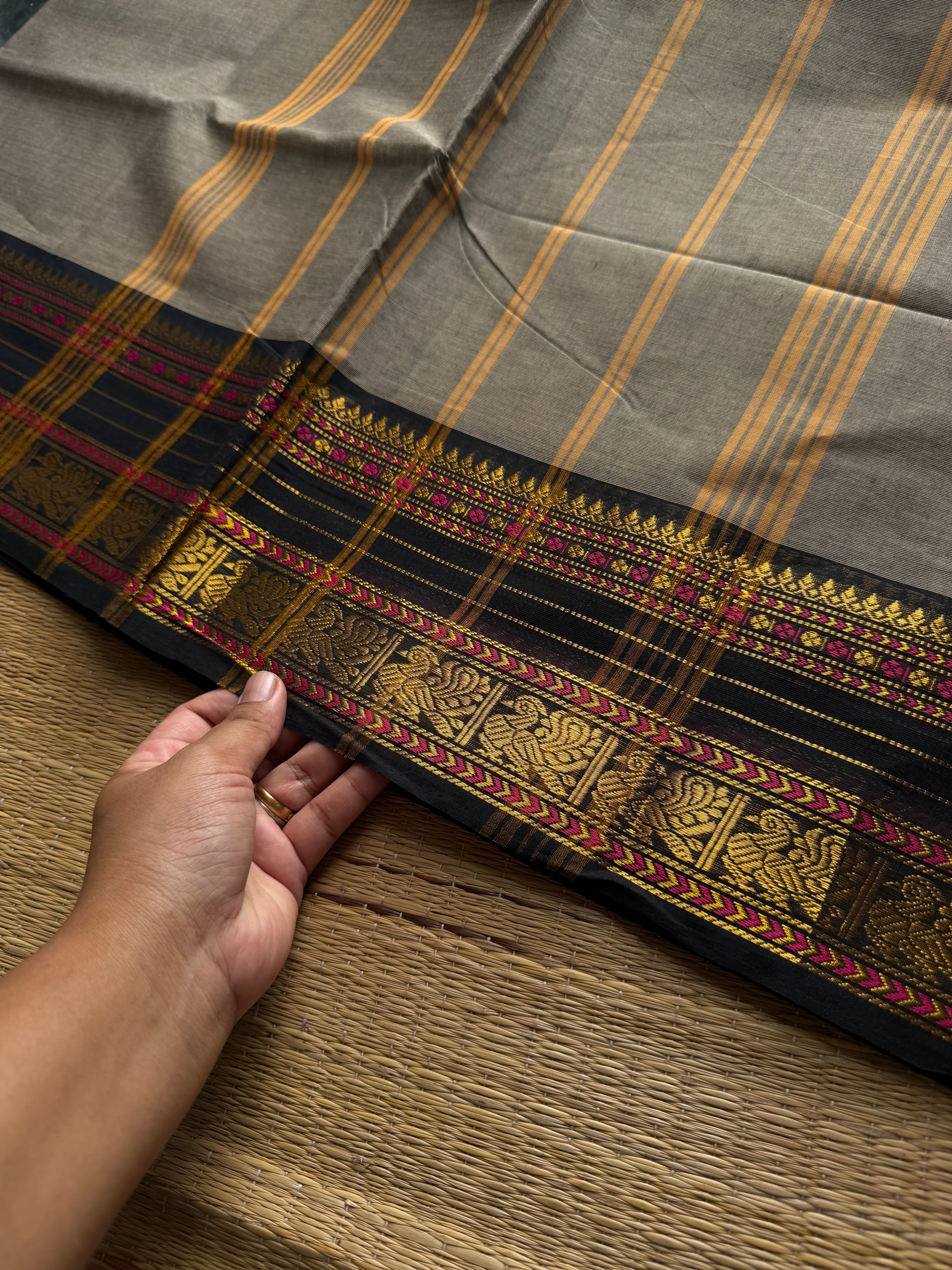 RF937 Grey with black ~ Silk saree inspired Kanchi cotton saree