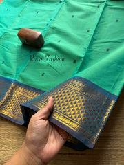 RF68 Authentic & Traditional Intricate Korvai Zari Border Pattern Kanchi Cotton Saree
