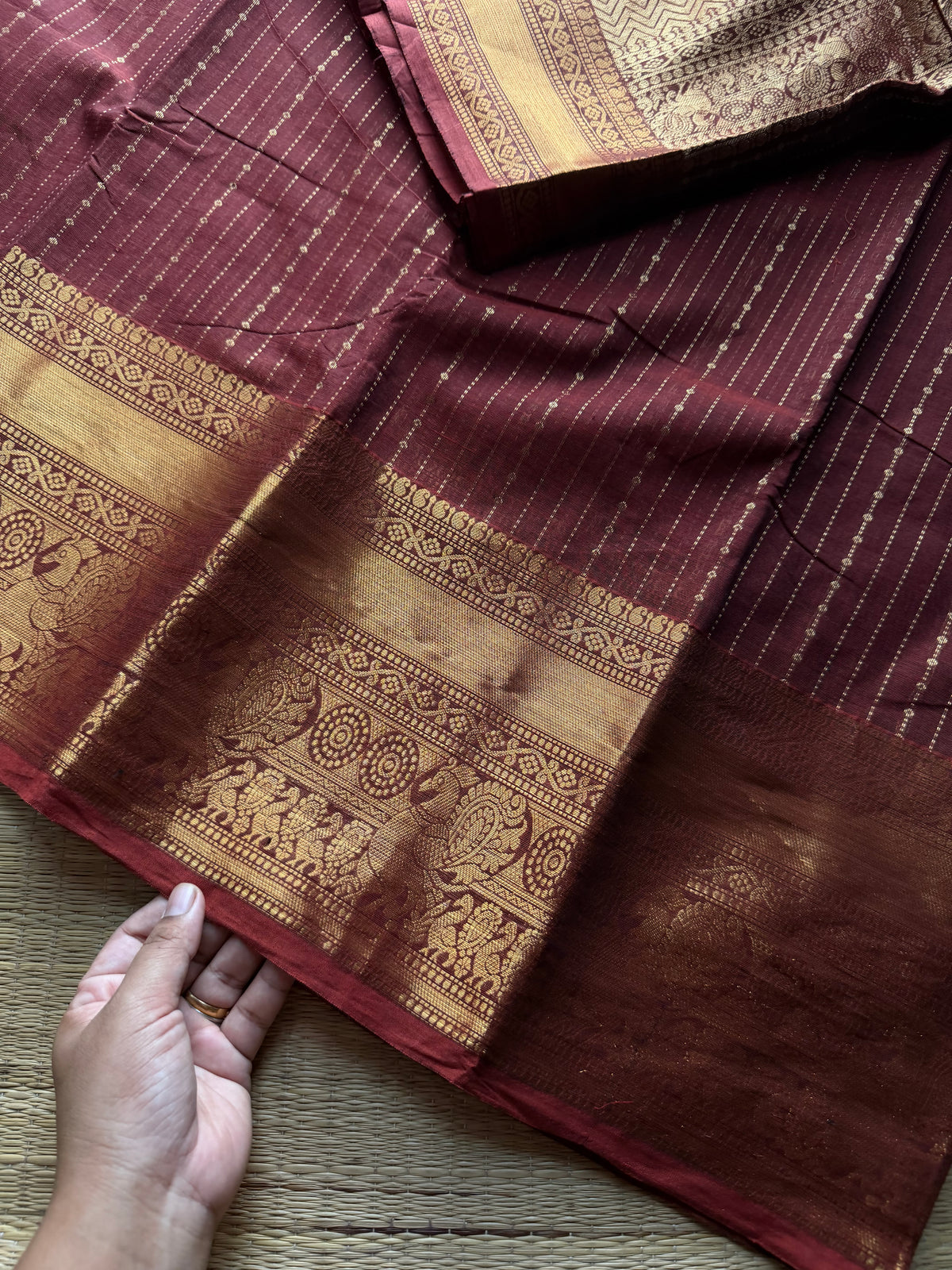 RF1382 Premium Rich Pallu Kanchi Cotton Saree ~ Dual tone Arakku shade
