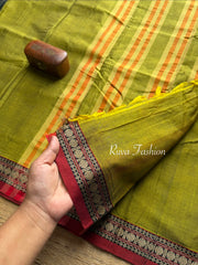 RF97 Green shade Mercerised Narayanpet cotton saree with small contrast border
