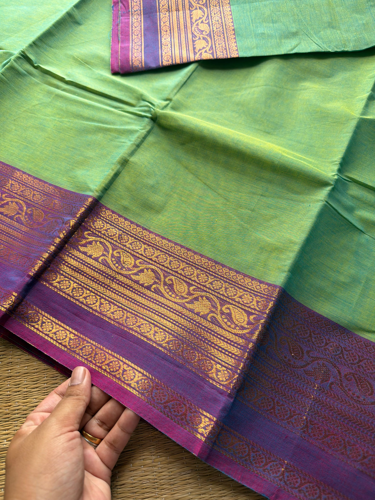 RF764 Dual tone Apple green shade Kanchi cotton saree