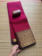 Dark Magenta Pink Saree With Contrast Border