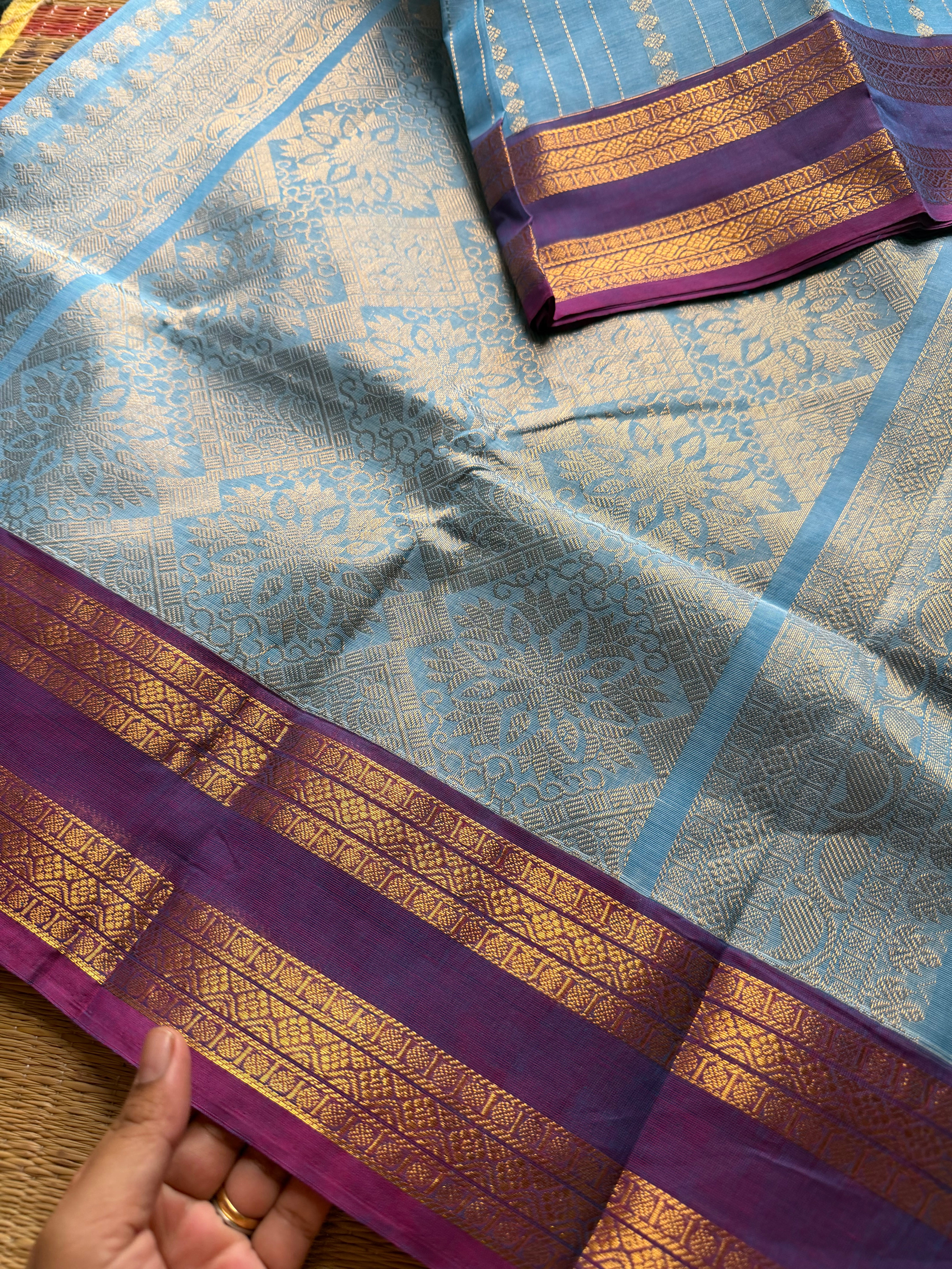 RF1358 Rich Pallu Kanchi cotton saree ~ Pastel blue