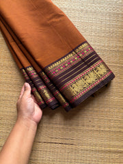 RF938 Rust orange with brown ~ Silk saree inspired Kanchi cotton saree
