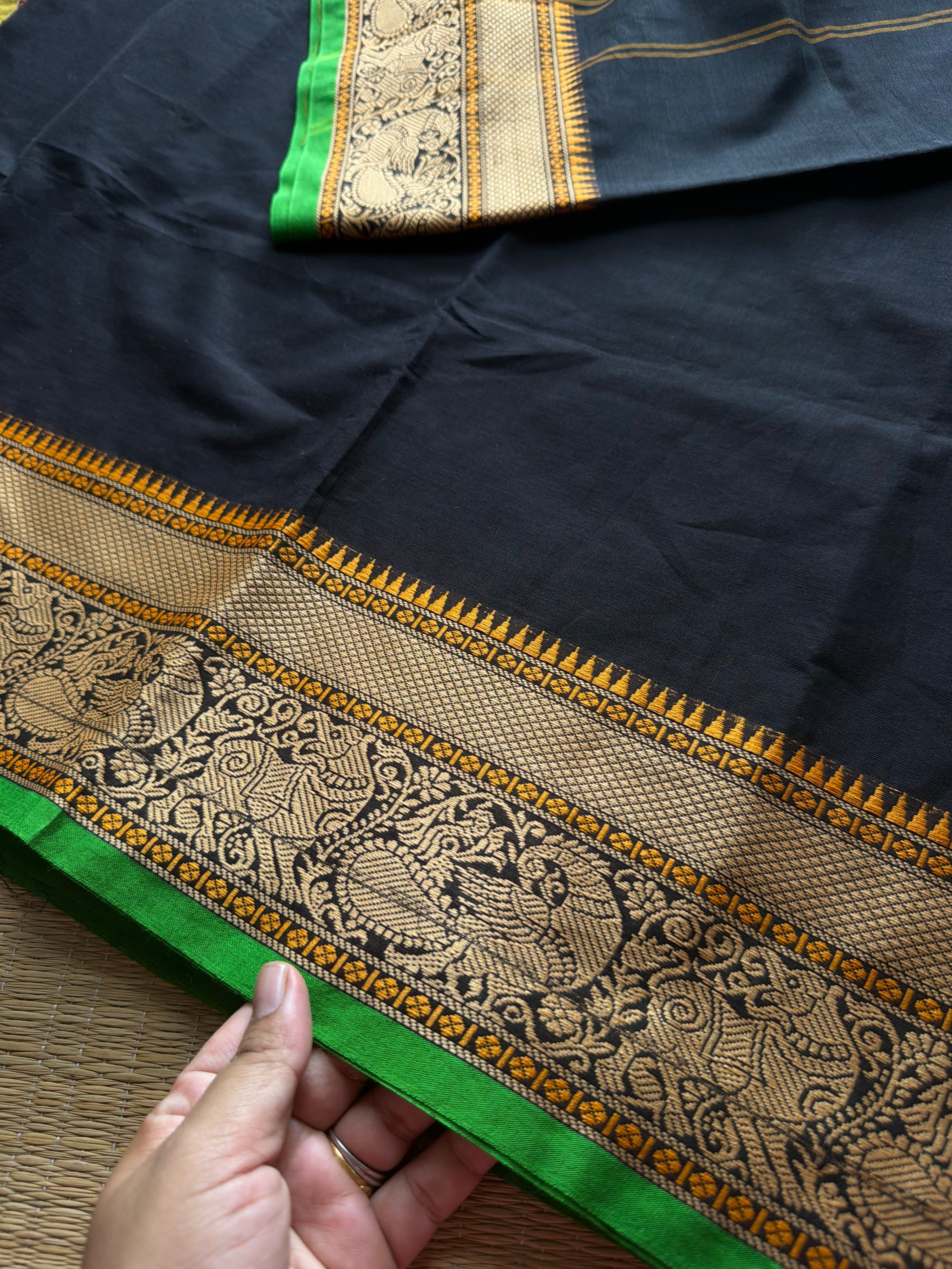 RF629 Black shade thread border soft Kanchi cotton saree