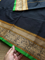 RF629 Black shade thread border soft Kanchi cotton saree
