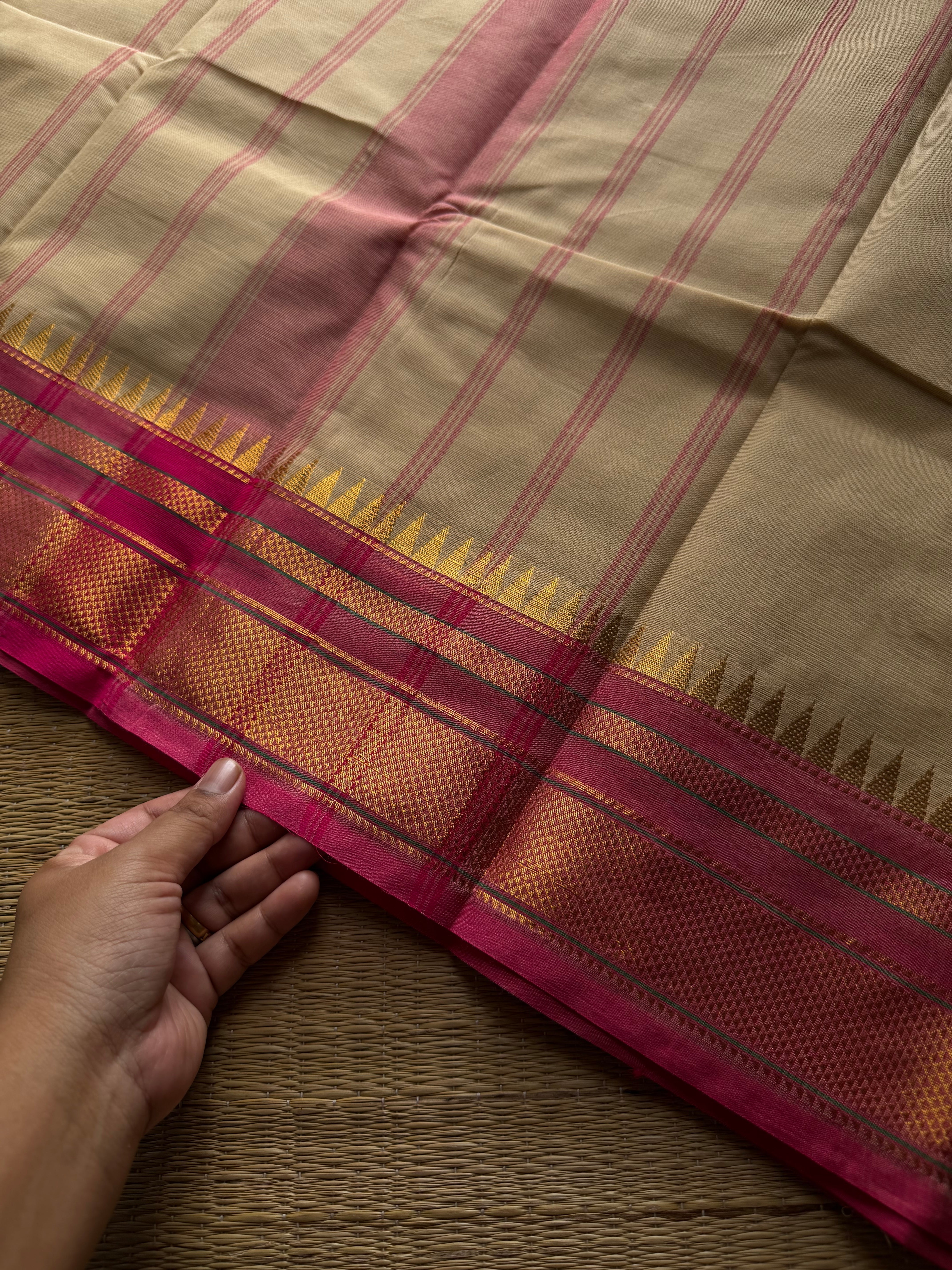 RF1430 Cream with pink Kanchi cotton saree