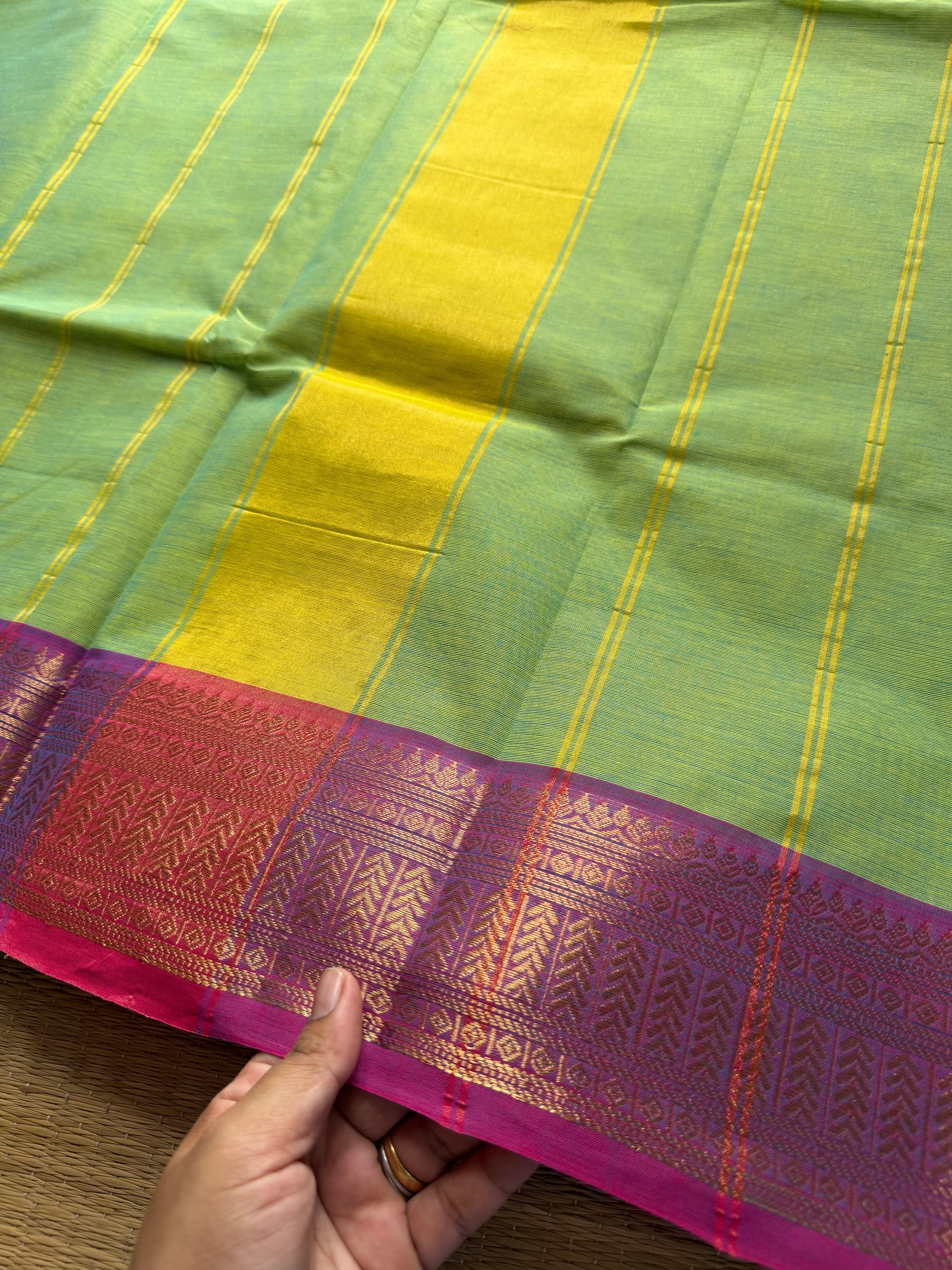 RF205 Dual tone Turquoise green shade Kanchi cotton saree