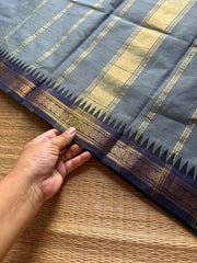 RF992 Dual tone greyish blue ~ small border Kanchi cotton saree