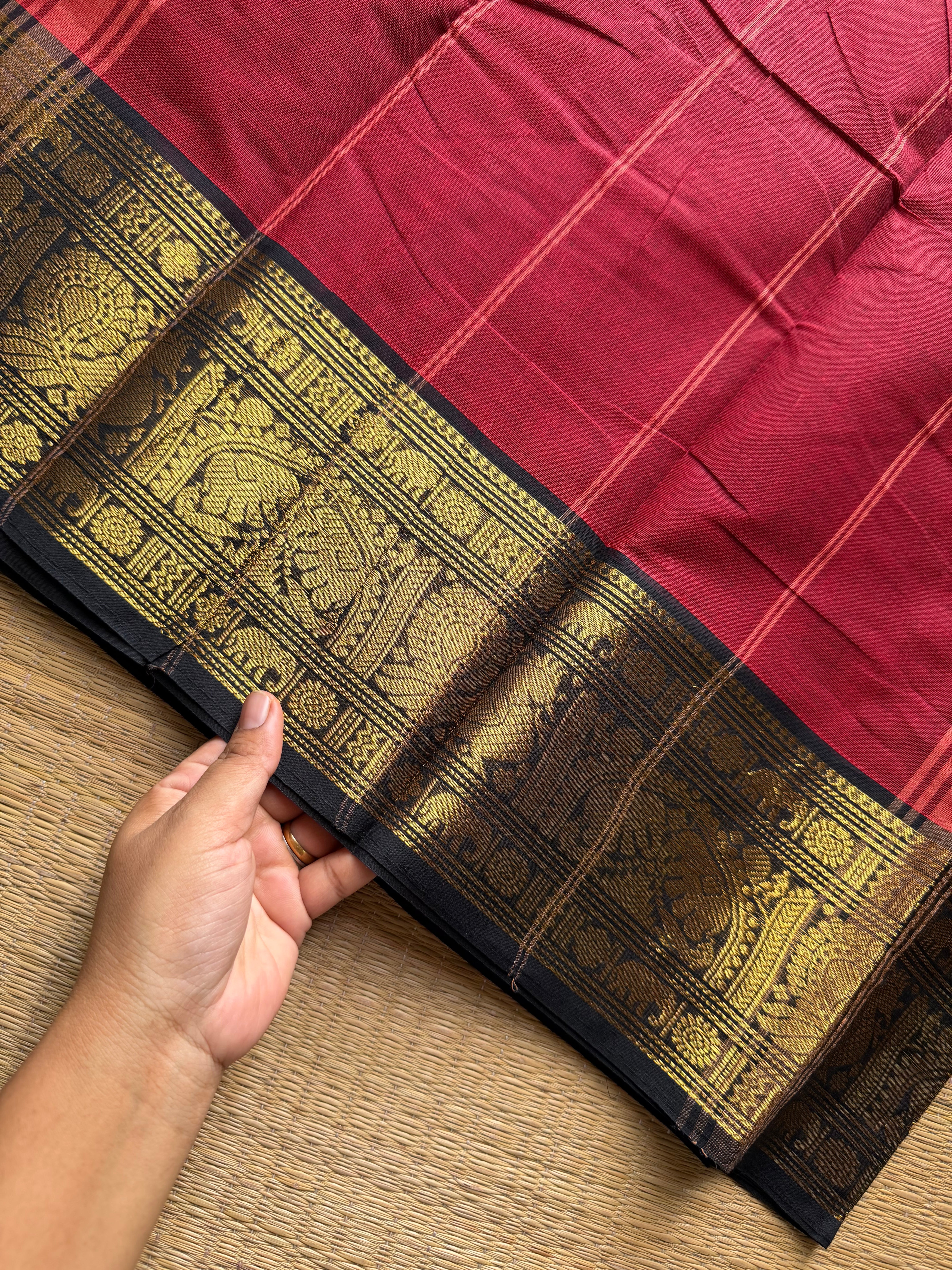 RF1156 Maroon with black ~ Silk saree inspired Kanchi cotton saree
