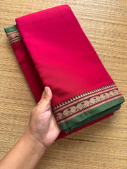 RF233 Reddish pink Narayanpet cotton saree with small contrast border
