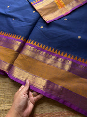 RF904 Navy blue ~ Kanchi cotton saree with handmade thread buttas