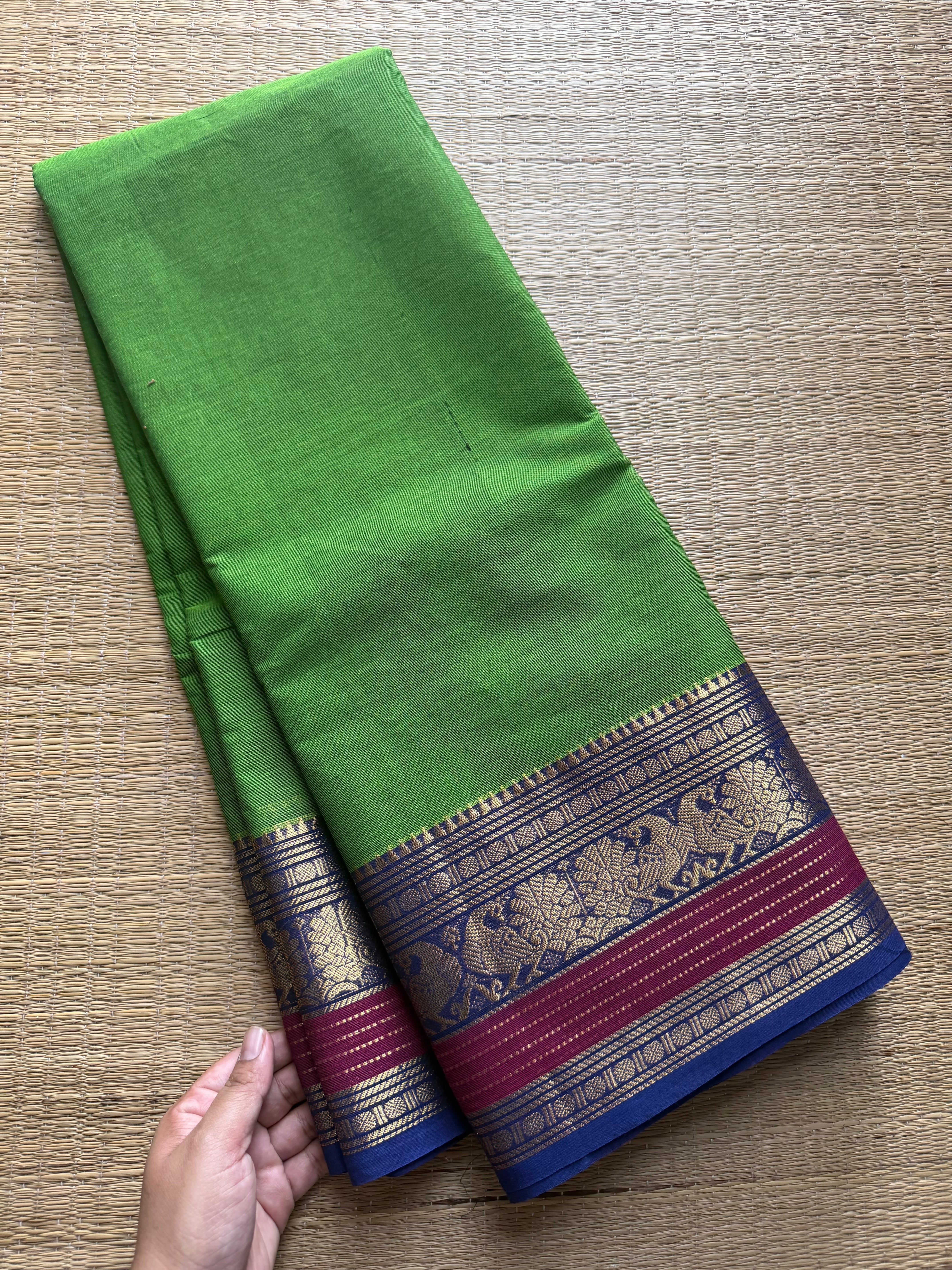 RF337 Green shade Kanchi cotton saree with silk saree inspired Zari border