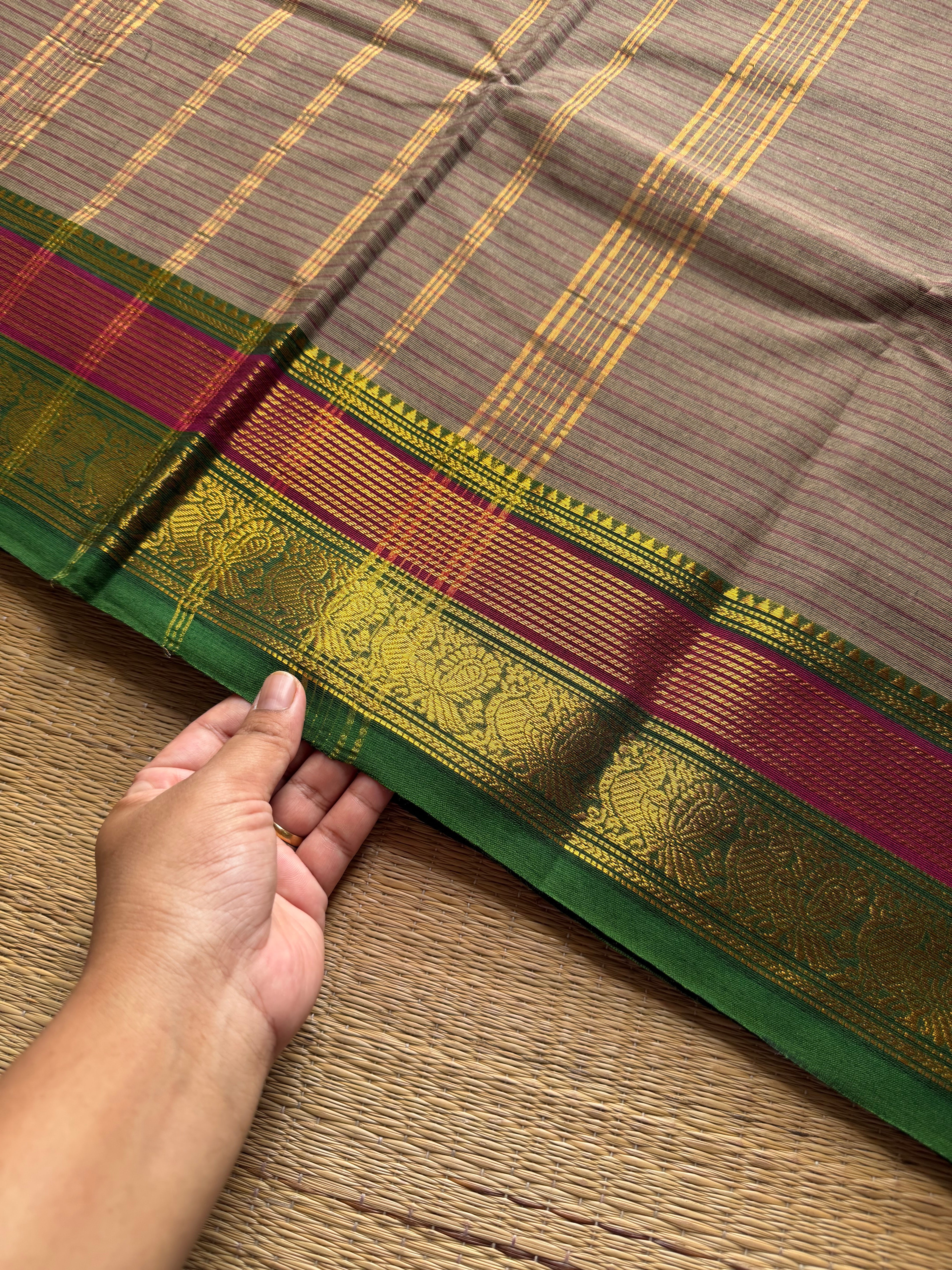 RF1223 Dual tone beige with green Kanchi cotton saree
