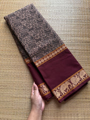 RF561 Premium & Exclusive Vanasingaram Kanchi Cotton saree ~ Biscuit with brown