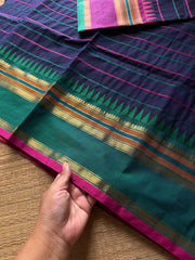 RF823 Velthari Pattern Kanchi Cotton Saree ~ Navy blue