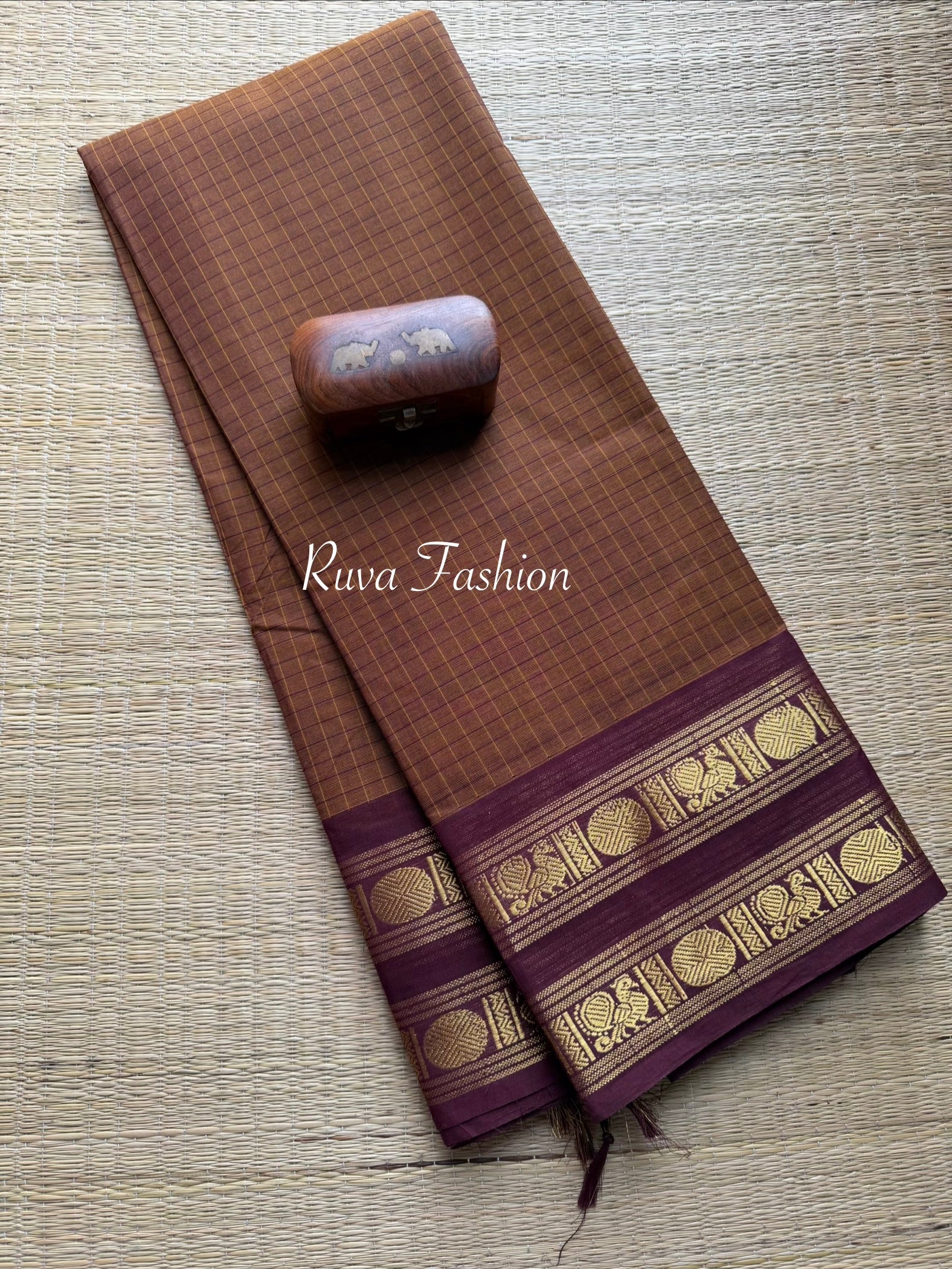 Honey Shade Checks / Kattam Kanchi Cotton Saree