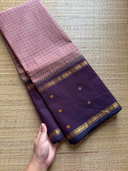 Biscuit shade Vintage Border Kanchi Cotton Saree With kattam / checks pattern & handwoven Buttas on the border
