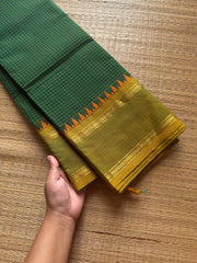 RF1001 Green ~ Vintage Border Podikattam / small checks pattern Kanchi cotton saree