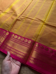 RF598 Dark mango shade with pink combination Kanchi cotton saree
