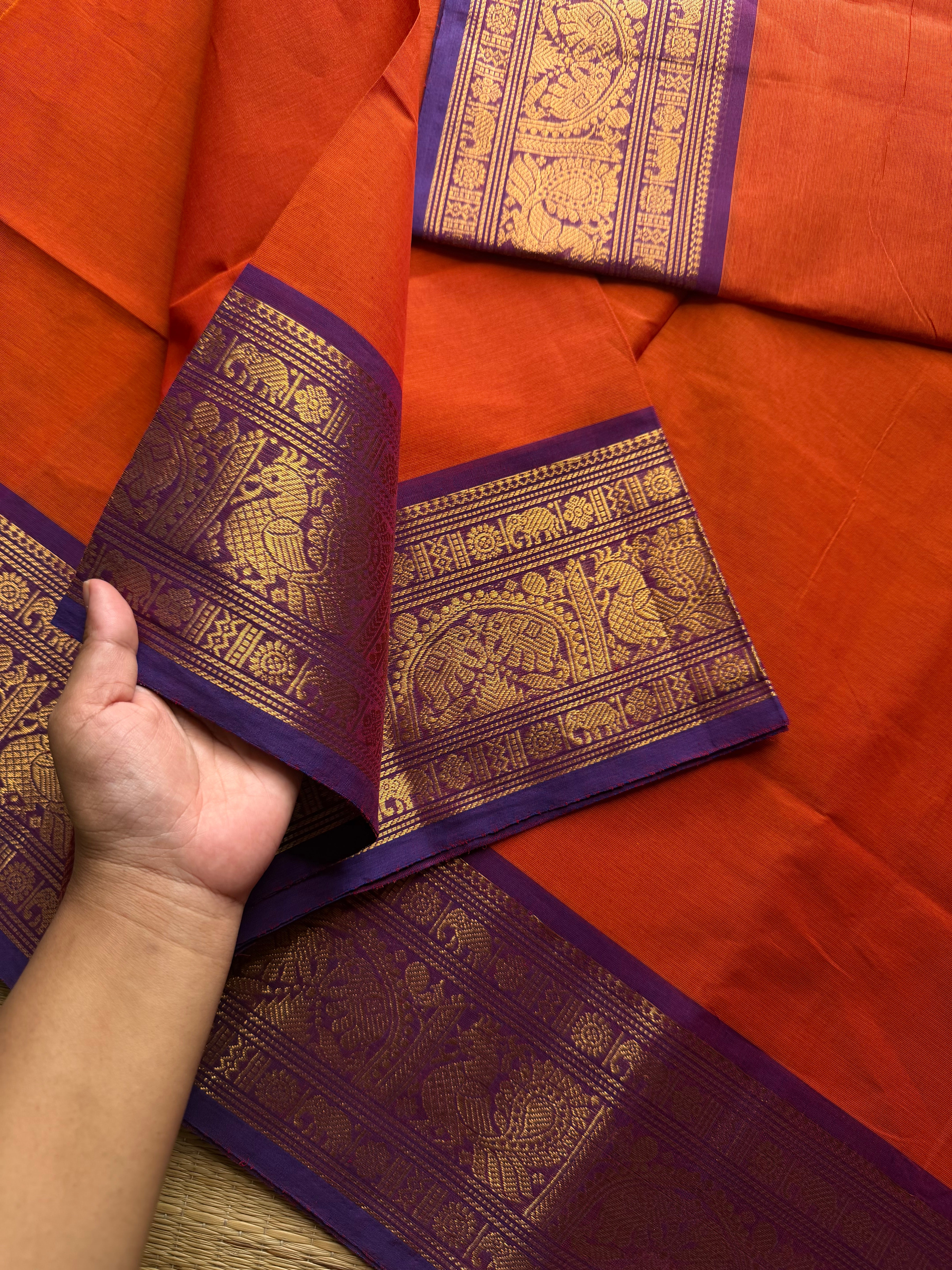 Orange shade Kanchi cotton saree ~ Silk Saree Inspired