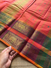 RF851 Dual shade Kanchi cotton saree with Rettapet border and handmade thread buttas