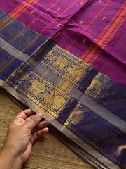 RF1333 Purple shade ~ Kanchi cotton Rettapet border saree