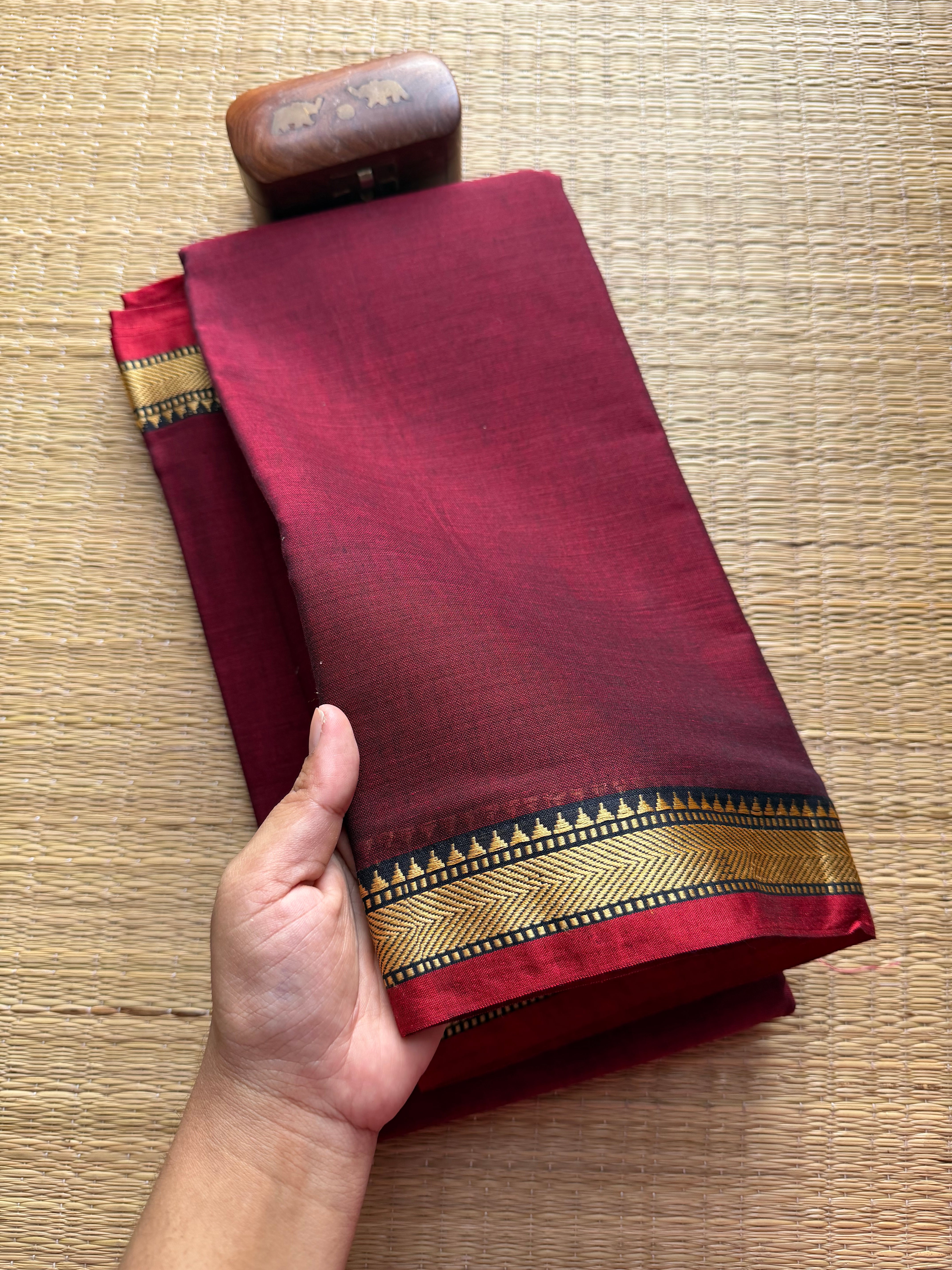 Maroon Narayanpet Mercerised Cotton With Small Border