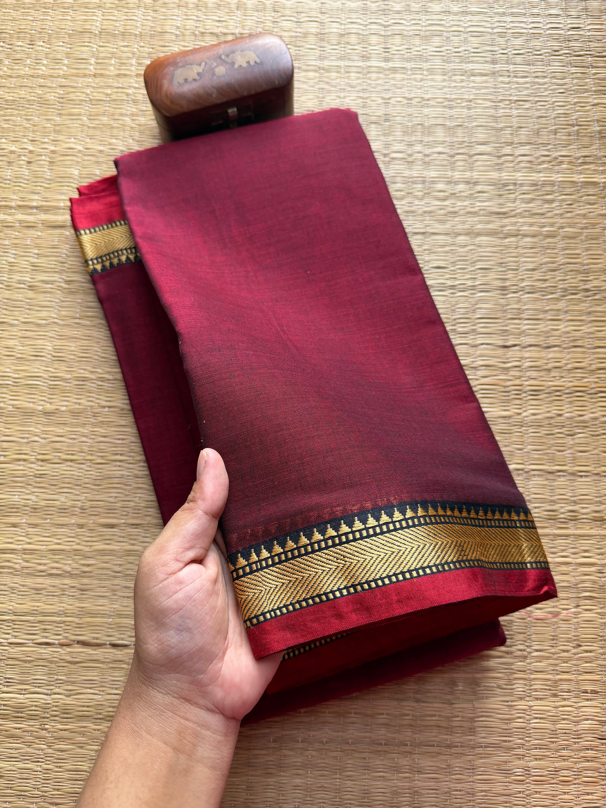 Maroon Narayanpet Mercerised Cotton With Small Border