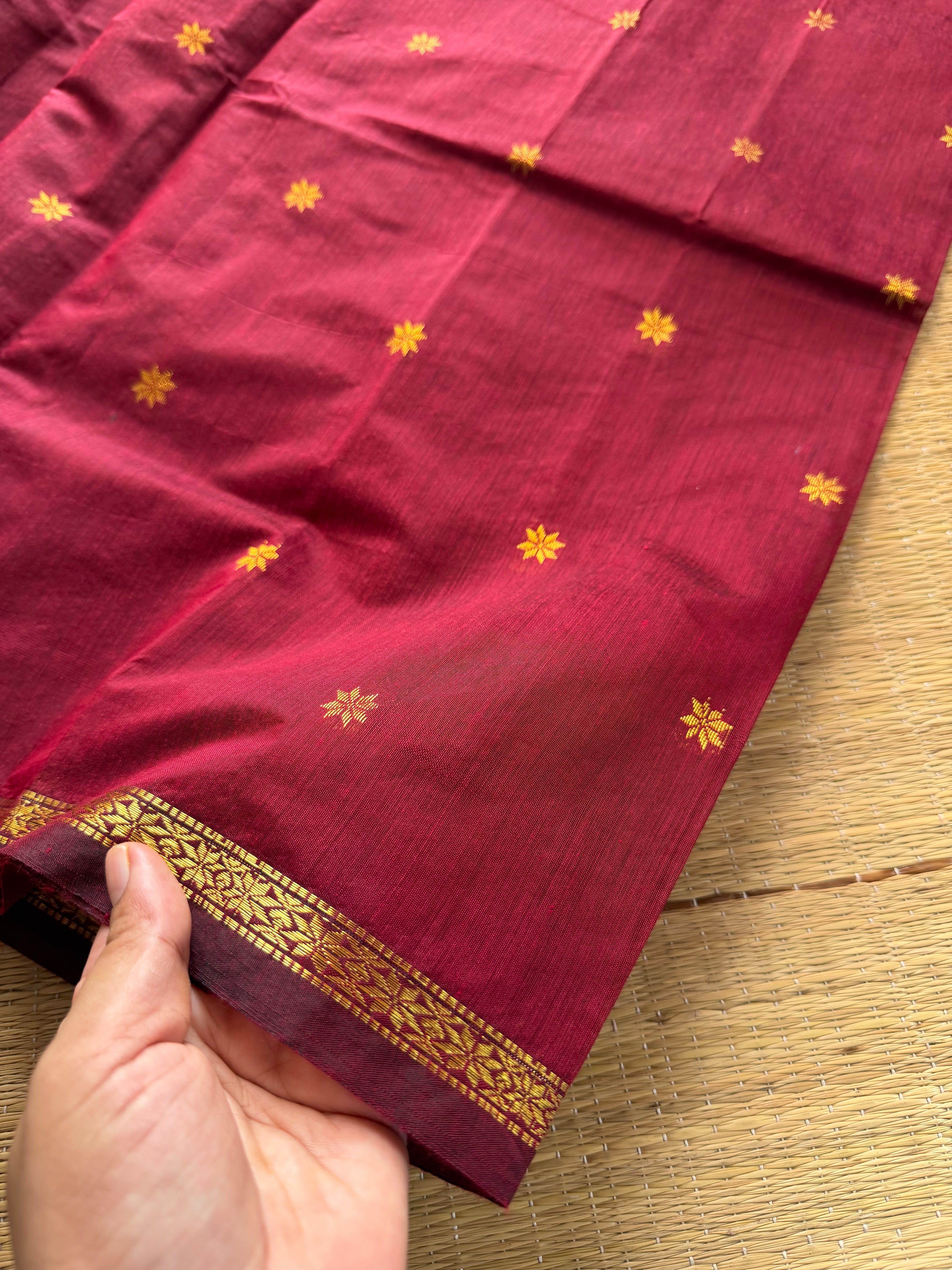 RF328 Monotone maroon shade Maheswari semi silk cotton saree
