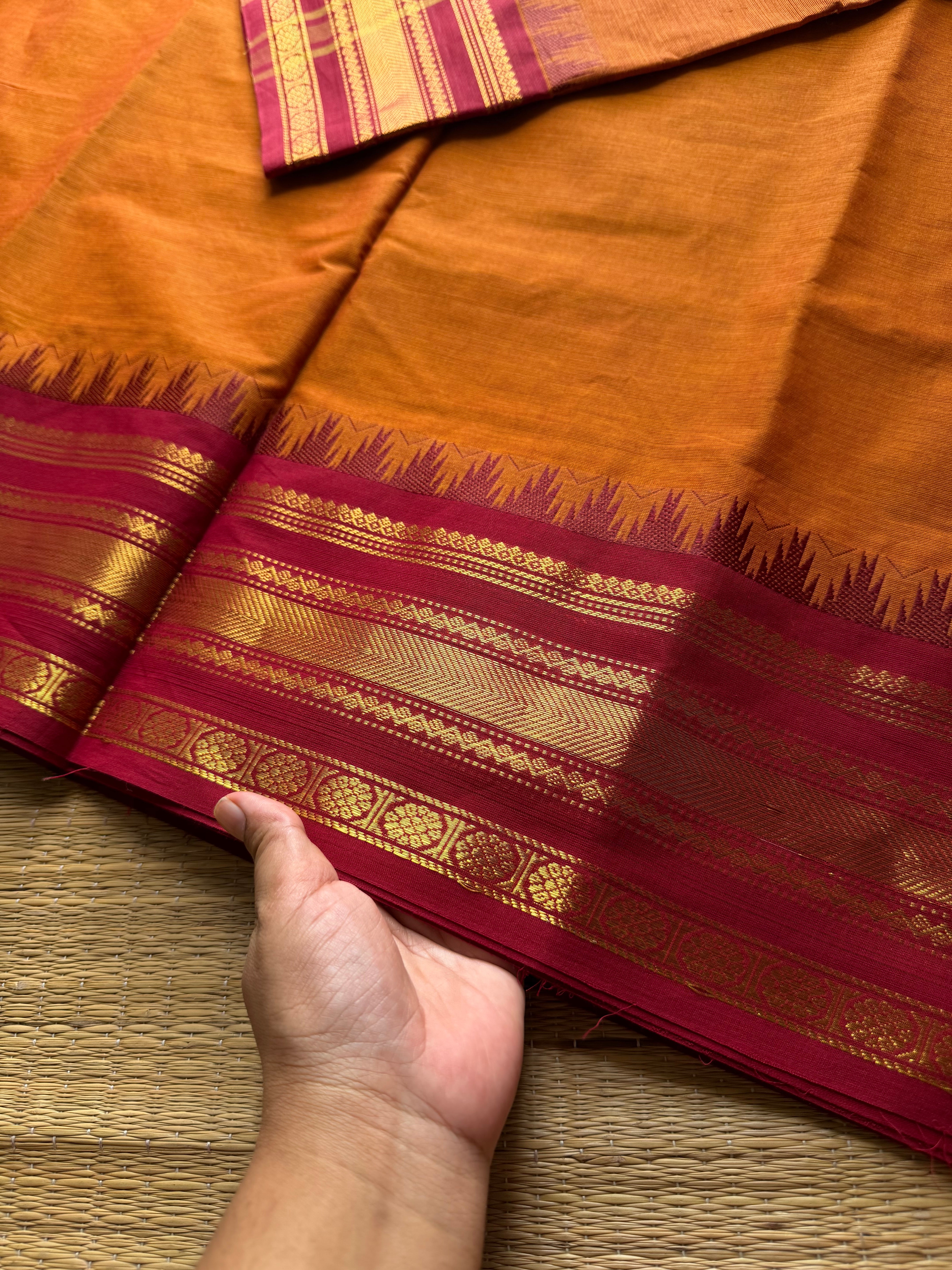 RF682 Thazhampoo border Kanchi cotton saree ~ Orange