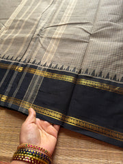 RF589 Premium Vintage Podi Kattam Kanchi Cotton saree ~ Grey with black