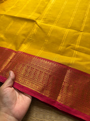 RF209 Mango yellow with peach combination Kanchi cotton saree