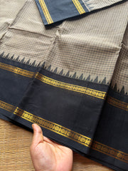 RF589 Premium Vintage Podi Kattam Kanchi Cotton saree ~ Grey with black
