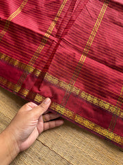 RF1217 Reddish maroon checks pattern Maheshwari semi silk cotton saree