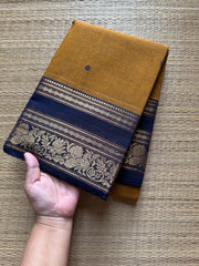 RF451 Mustard with dark navy blue combination Annam & lotus pattern contrast border and handmade thread buttas