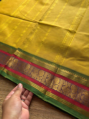RF688 Lemon yellow with green ~ Silk Saree Inspired Kanchi Cotton saree