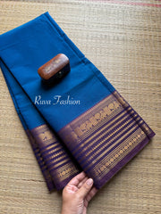 RF78 Dark blue Shade with contrast purple Varisaipet border Kanchi cotton saree