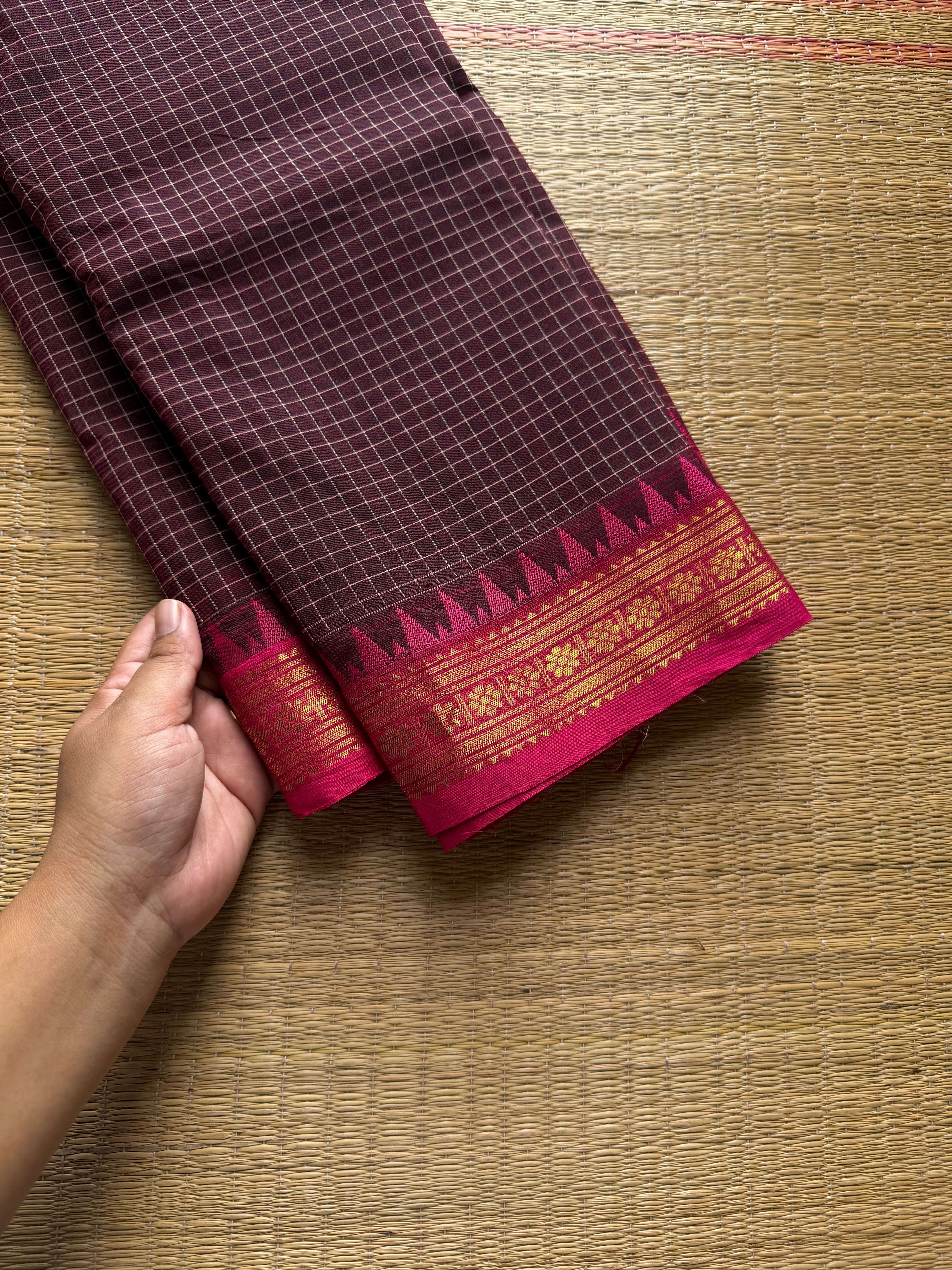 RF816 Maroon shade Kanchi cotton Podikattam / small checks saree